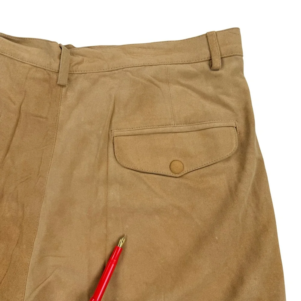 Claude Lamont Suede Pants Men 38 Tan Silky Leather‎ Pleated Raw Hem Lined NEW